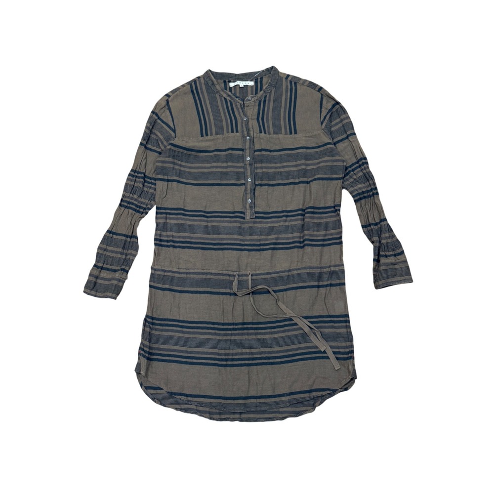 Xirena Striped Tunic Shirt Dress Brown Cotton Drawstring Waist Women S Beach